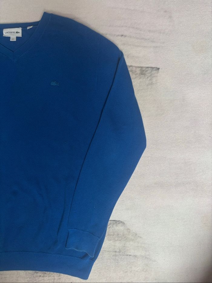 Sweat col V nid d’abeille Lacoste taille L bleu éclair/ciel - photo numéro 6