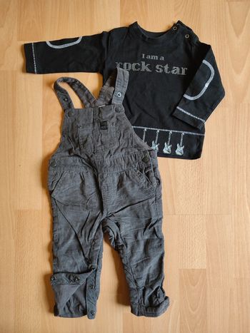Lot tenue Neuve salopette velours doublé coton Vertbaudet + t-shirt manches longues 3 pommes