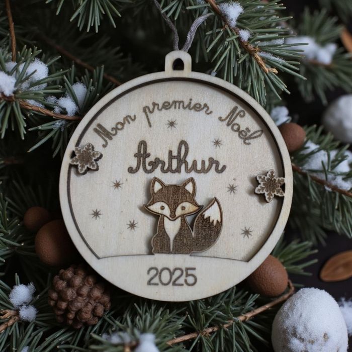 Boule de Noël en bois personnalisée "  Mon premier Noë "l