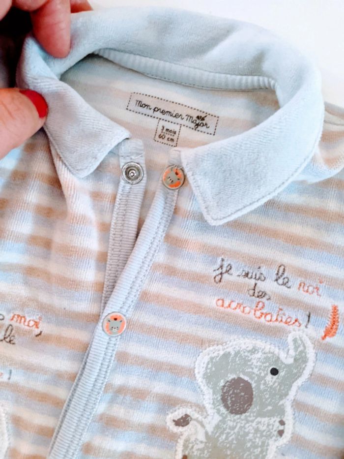 Ensemble pyjama grenouillère dors-bien velours et body Sergent major 3 mois 60 cm - photo numéro 2