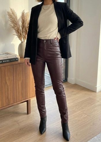 Pantalon effet cuir marron taille mi-haute neuf