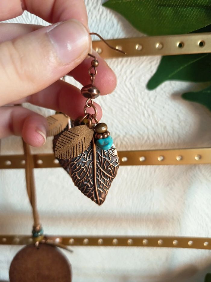 Parure collier + boucles d’oreilles – Style bohème feuilles - photo numéro 7