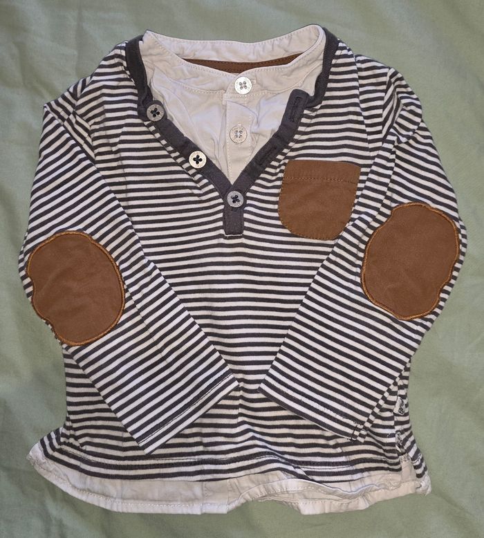 Tee-shirt ML blanc rayé noir #obaïbi 18 mois - photo numéro 3