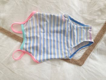 Maillot de bain 1p rayé bleu ciel et or - T18M - Nabaiji Decathlon