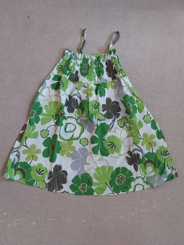 Tunique à bretelles fines smocks et imprimé floral blanche et verte 12 ans - Orchestra