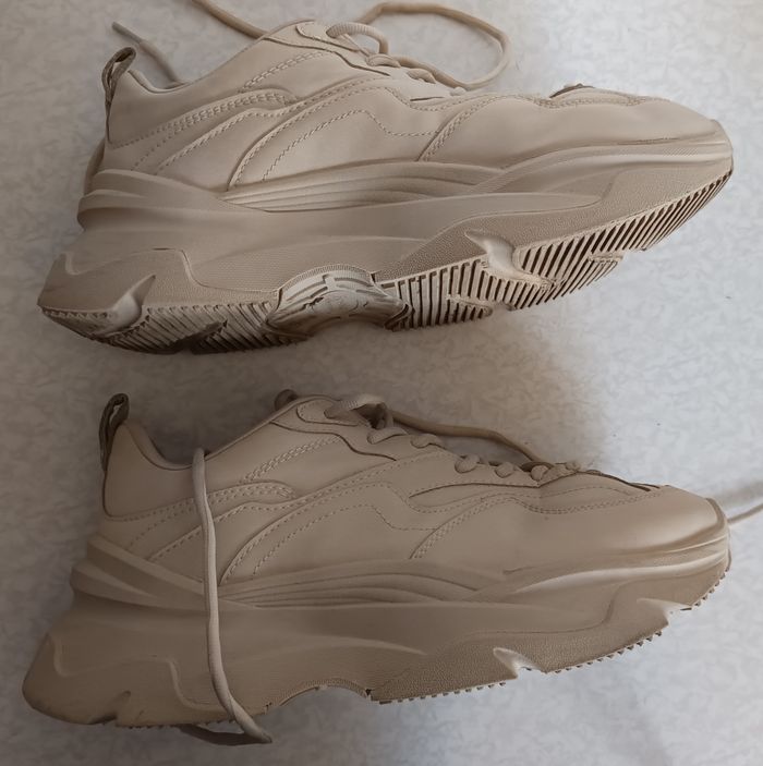 Basket Sneaker Skate Bershka Taille 41 Homme Beige Semelle épaisse - photo numéro 5