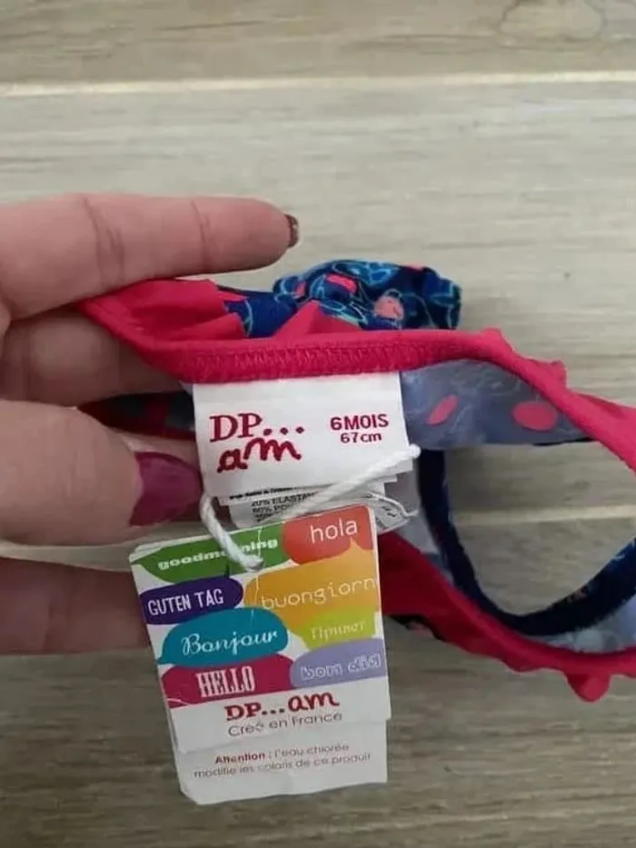 culotte maillot de bain bébé 6 mois neuf avec étiquette bleu rouge poisson DPAM - photo numéro 3