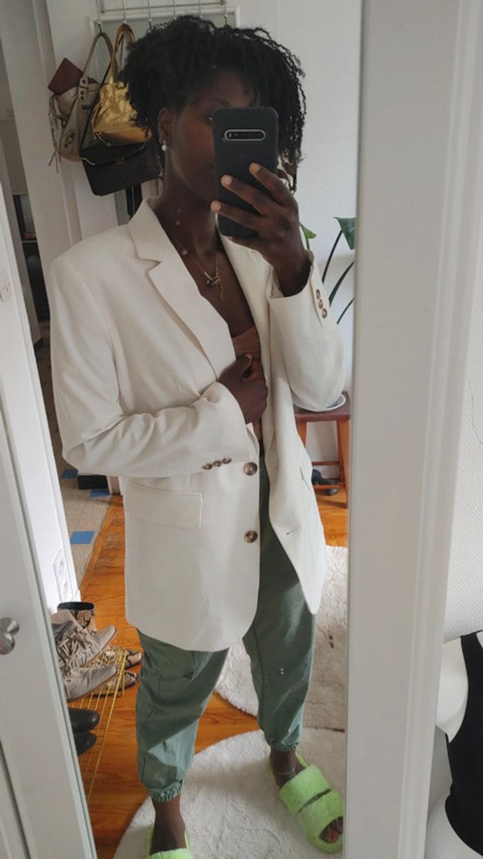 Blazer oversize épaulette blanc cassé - photo numéro 2