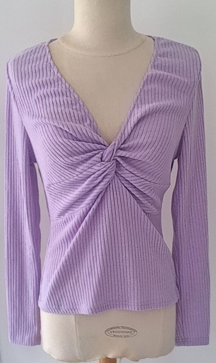 💜 Haut violet à manches longues – Taille S – Femme
