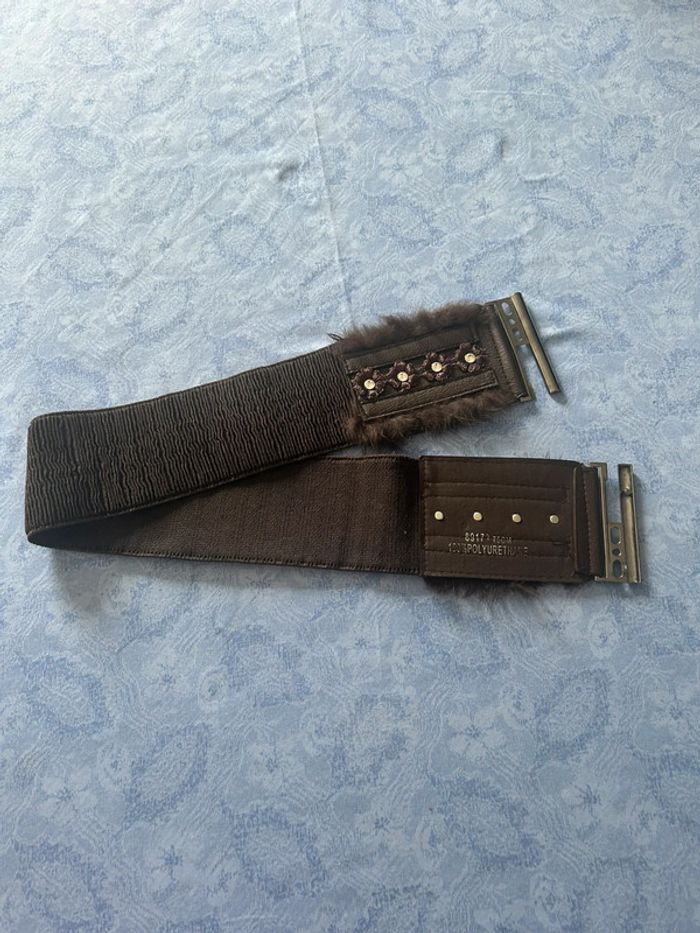 Ceinture marron à fleurs élastique 75cm - photo numéro 3