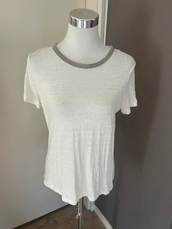 123 t-shirt, haut écru en lin femme, taille 40