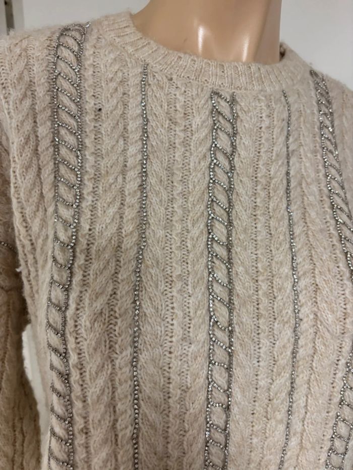Pull court crème Zara à franges métallique – Taille S - photo numéro 3