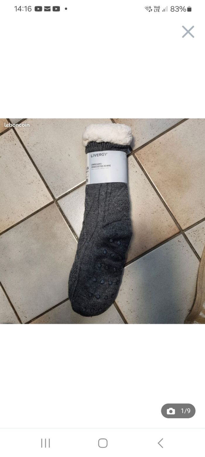 Chaussettes chaussons fourrées anti dérapants taille 43 46