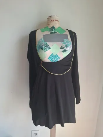 Tunique noire longue décolleté zippé doré  - taille L