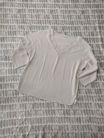 Blouse tee-shirt manches 3/4 beige crème oversize Mango taille XS 34