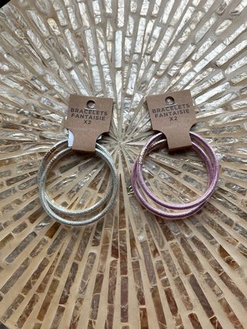 Lot de 4 bracelets fantaisie rose et doré pailletée