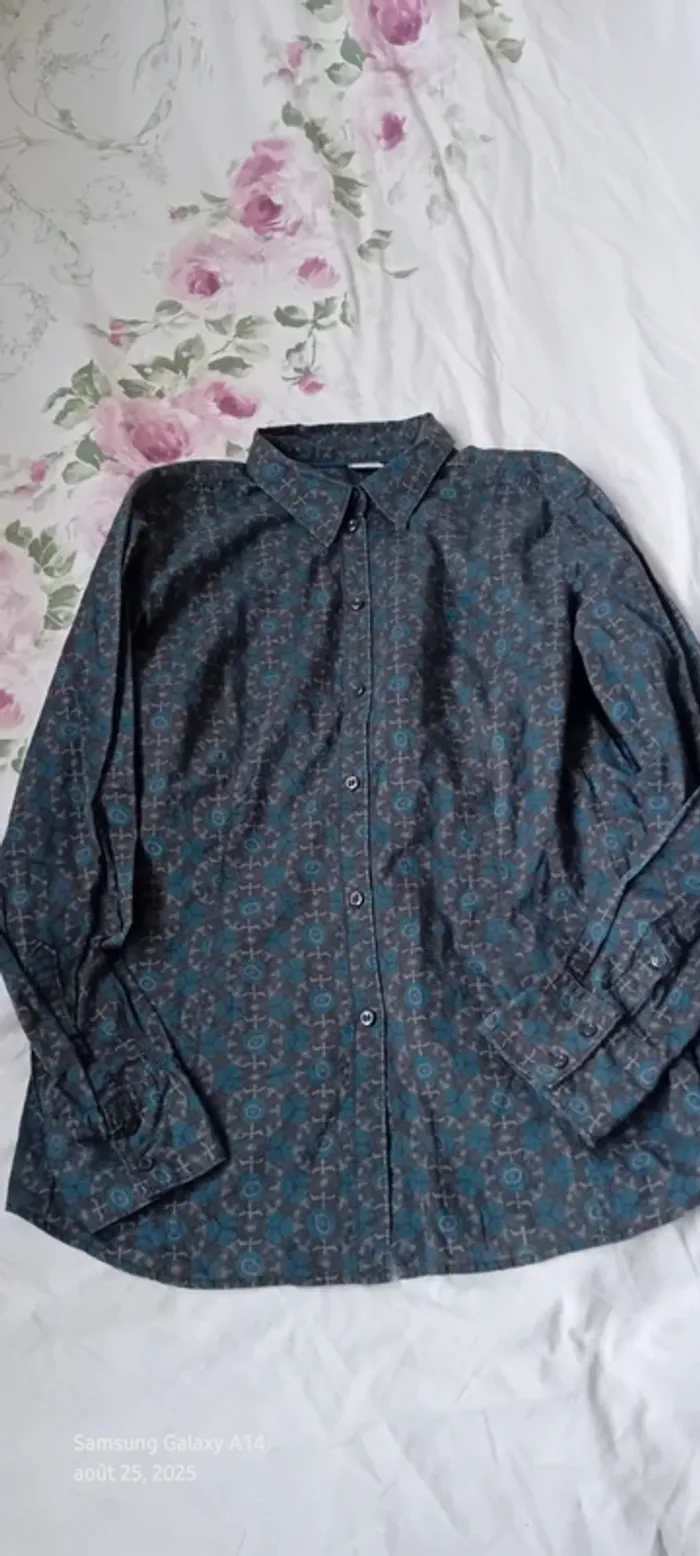 Chemise manches longues en coton longue motif floral bleu marron femme 42/44 esprit - photo numéro 10