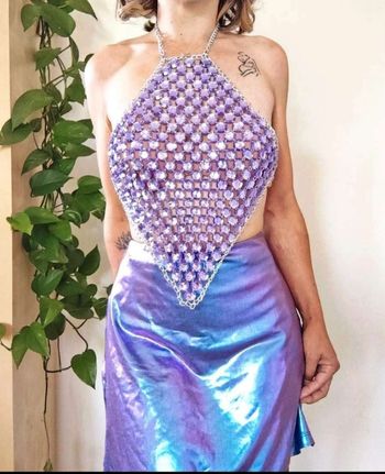 Haut violet a strass metalique chaînes festival techno rave soirée originale