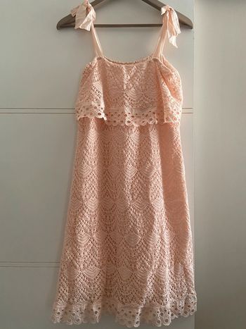 Robe d’été cérémonie en coton broderie dentelle rose pêche