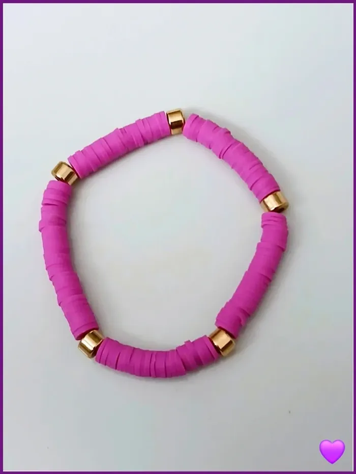 Bracelet perles heishi violet et doré femme -tendance été - photo numéro 3