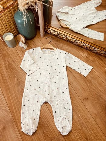 Taille 6 mois pyjama d’été garçon TAO blanc bleu marron * nuage montagne * 💙