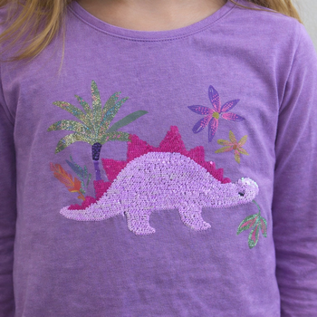 T‑shirt manches longues fille DPAM dinosaure sequins – 6 ans (116 cm)
