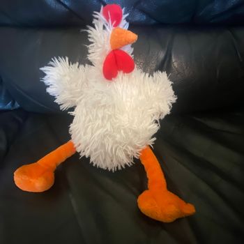 Peluche doudou  poule blanche rouge et orange  25cm jumi