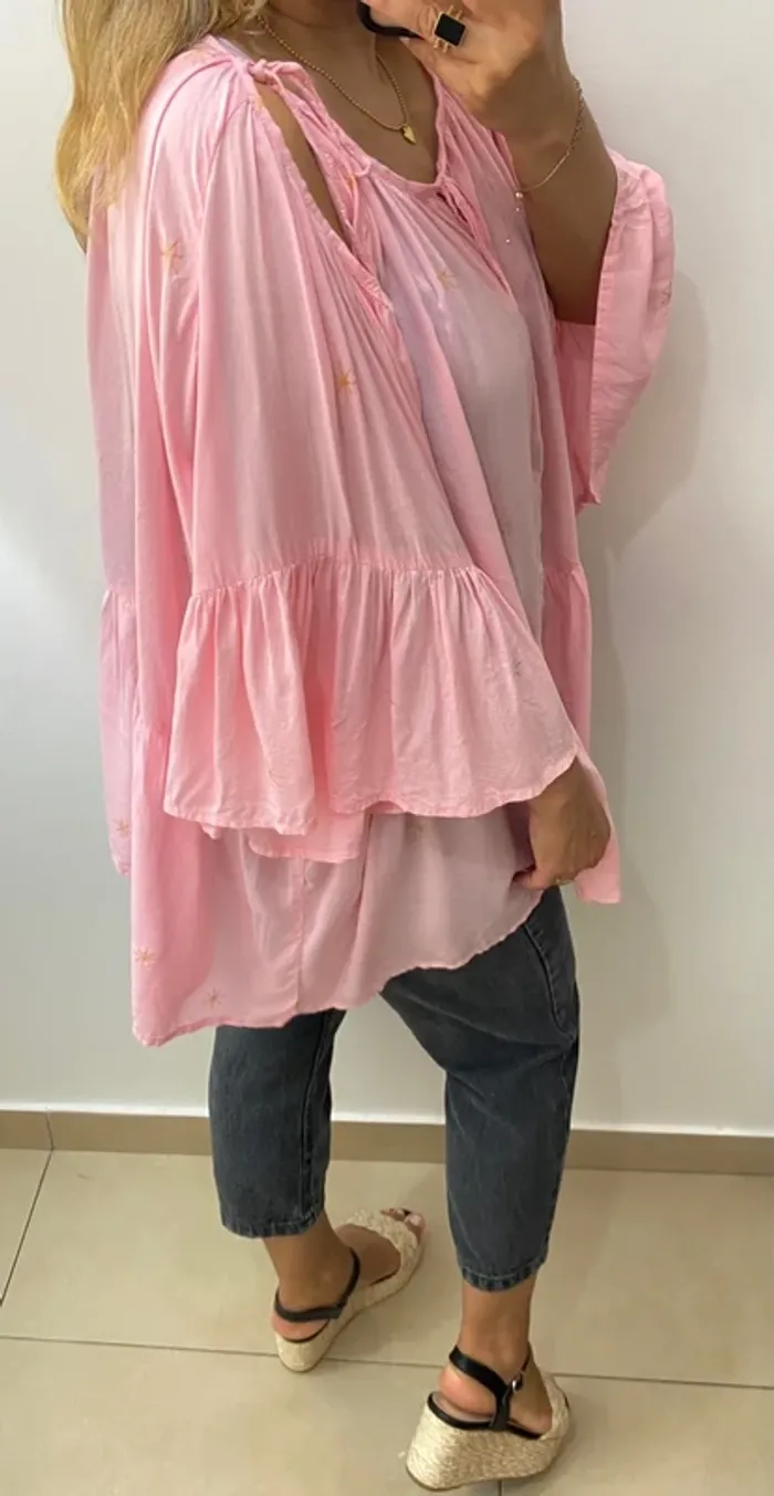 💕 Blouse ample Les NéoBourgeoises – rose à manches volantées Taille Unique - photo numéro 11