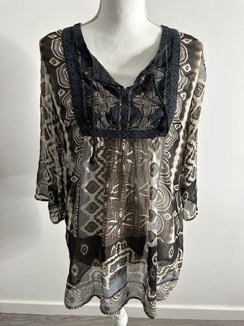 Blouse ethnique marron et beige M&S Mode T38