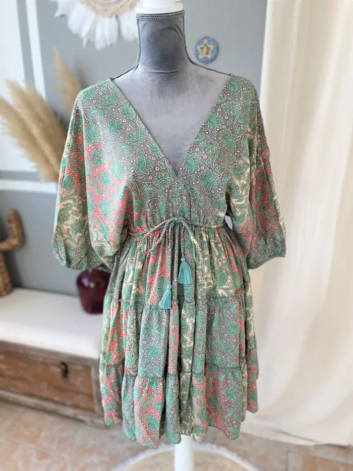 Robe bohème motifs colorés, 30 % soie Taille unique - photo numéro 6