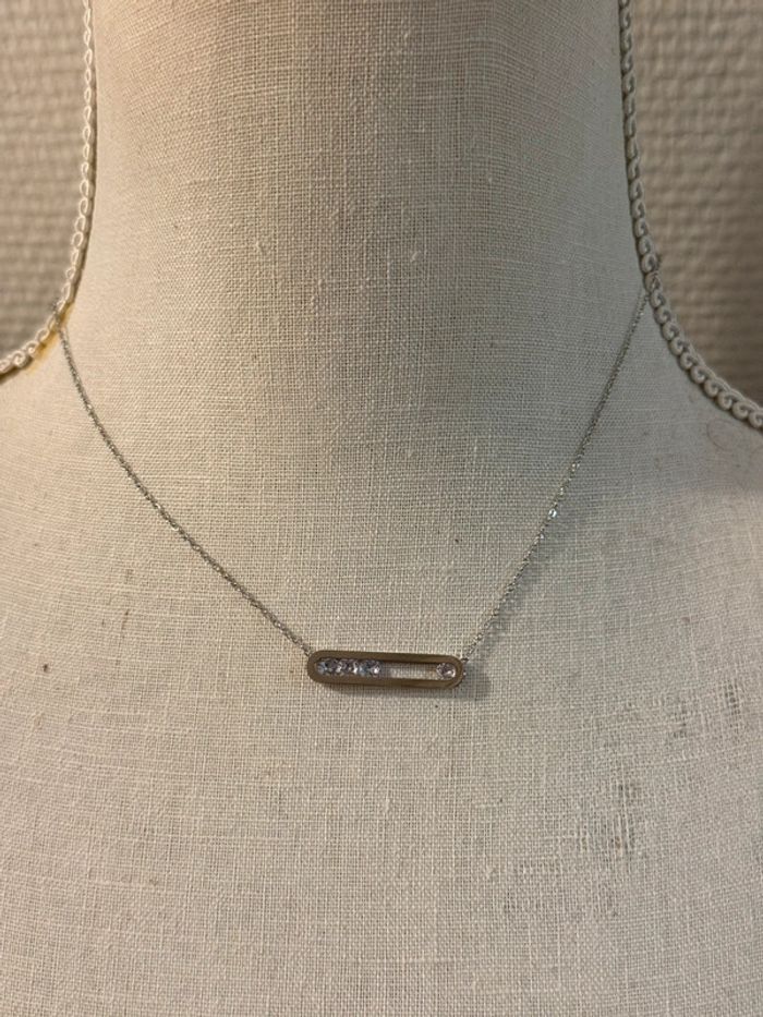 Collier épingle fermée cristaux acier inoxydable argent - photo numéro 3