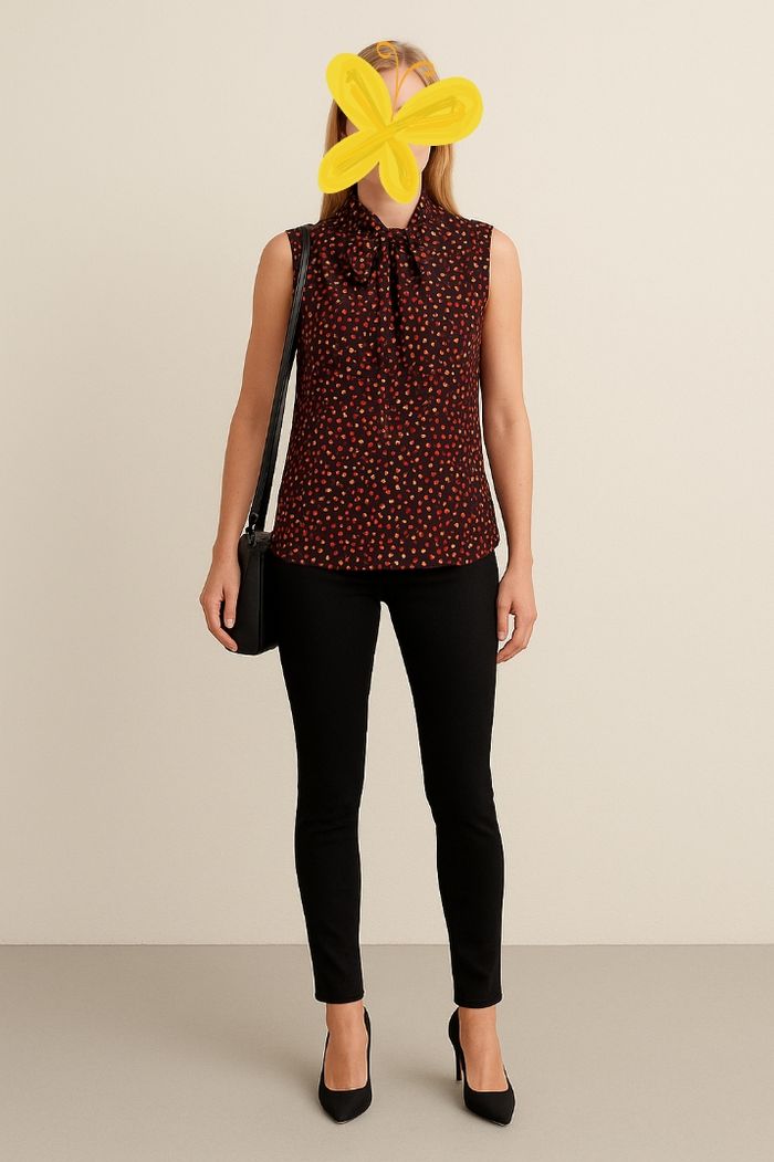 Maison 123 Blouse/Top T36-Epaules Dénudées & Col Lavallière-Effet Voile -Noir,Rouge&Orangé TBE