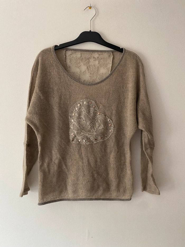 Pull à dentelles beige T38