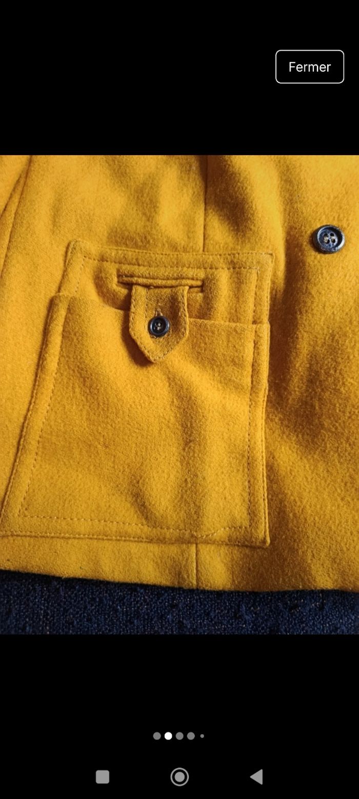 Manteau jaune moutarde col V Havrey paris chaud retro - photo numéro 2