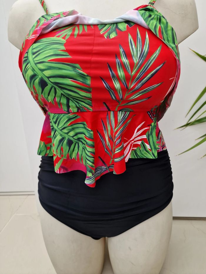 Tankini Taille Haute Maillot De Bain 2 Pieces Jungle Noir Rouge Rose Vert Volants Taille XL 44 - photo numéro 5