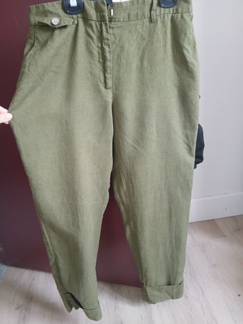 Pantalon lin vert kaki