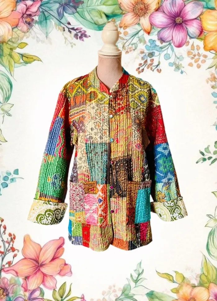 🌿🦋Veste matelassée patchwork ethnique boho multicolore made in India hippie quilted jacket🌷🌿 - photo numéro 2