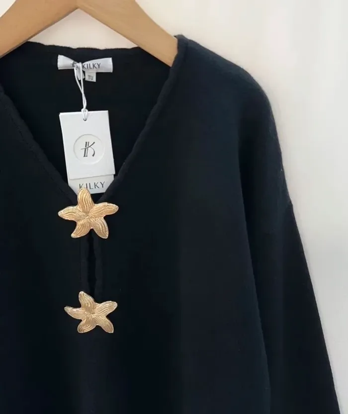 Pull noir étoiles dorées été laine tendance - photo numéro 2