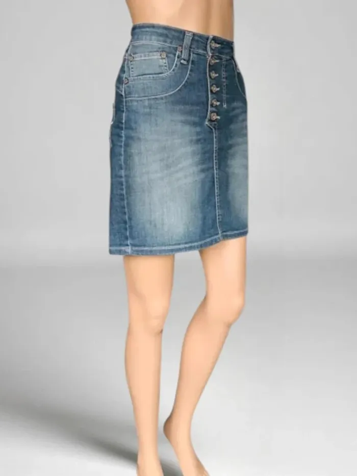 Jupe jean PLEASE ,coupe droite ,taille haute , texture stretch - photo numéro 6