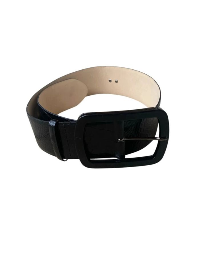Ceinture noire large en cuir vernis effet croco Max Mara neuve