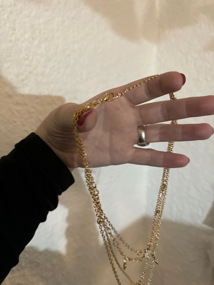 Collier dore a 4 rangs double etoile strass - photo numéro 3