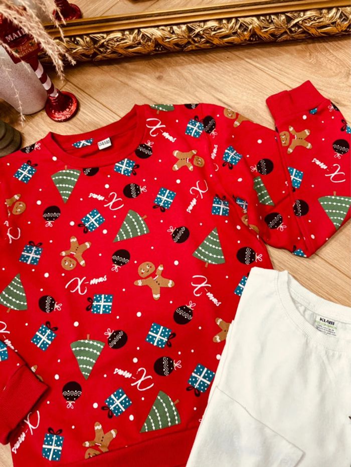 Taille 10 ans pull sweat-shirt et teeshirt Noël garçon Kiabi blanc rouge * sapin pain d’épices * 🎄 - photo numéro 3