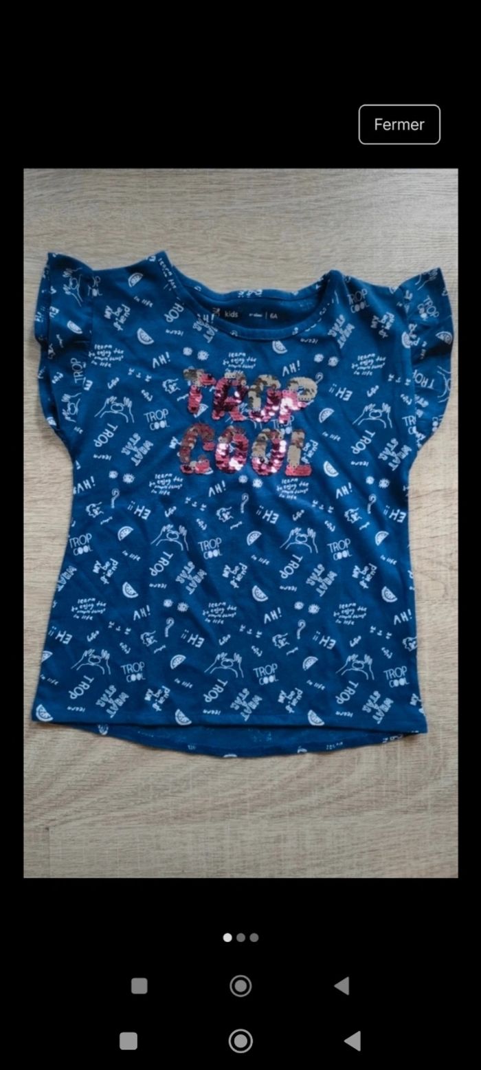 T-shirt Neuf fille Gémo imprimé recto verso 6 ans