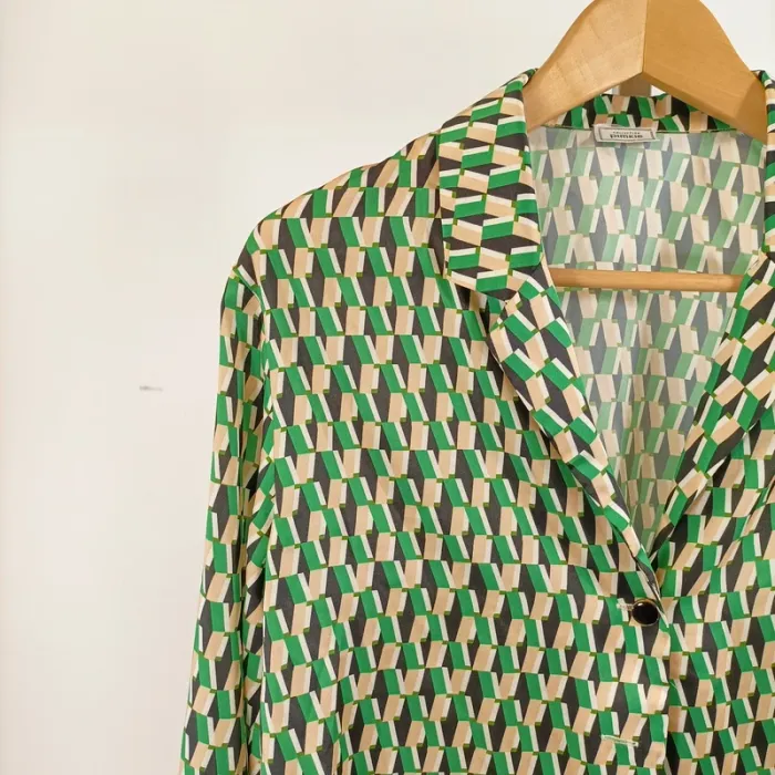 Chemise col V old school vintage verte Pimkie taille M A1460 - photo numéro 4