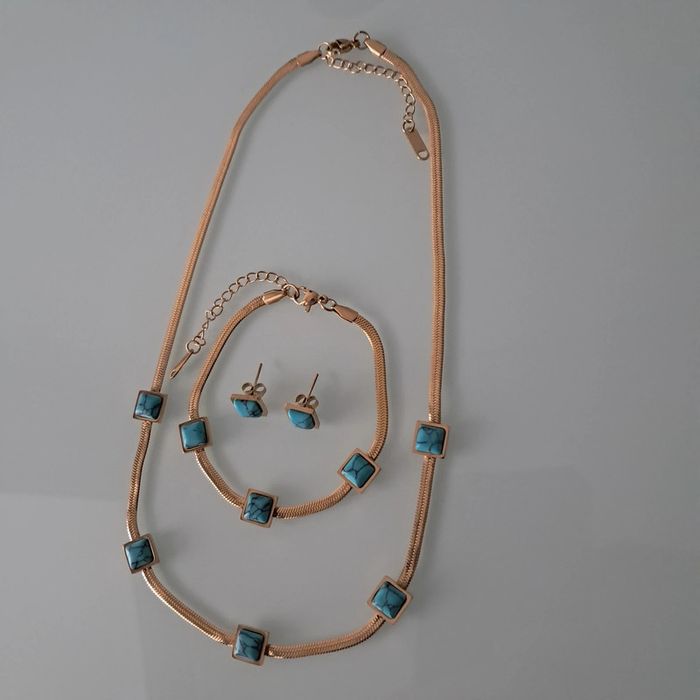 Parure maille serpent doré et turquoise - photo numéro 10