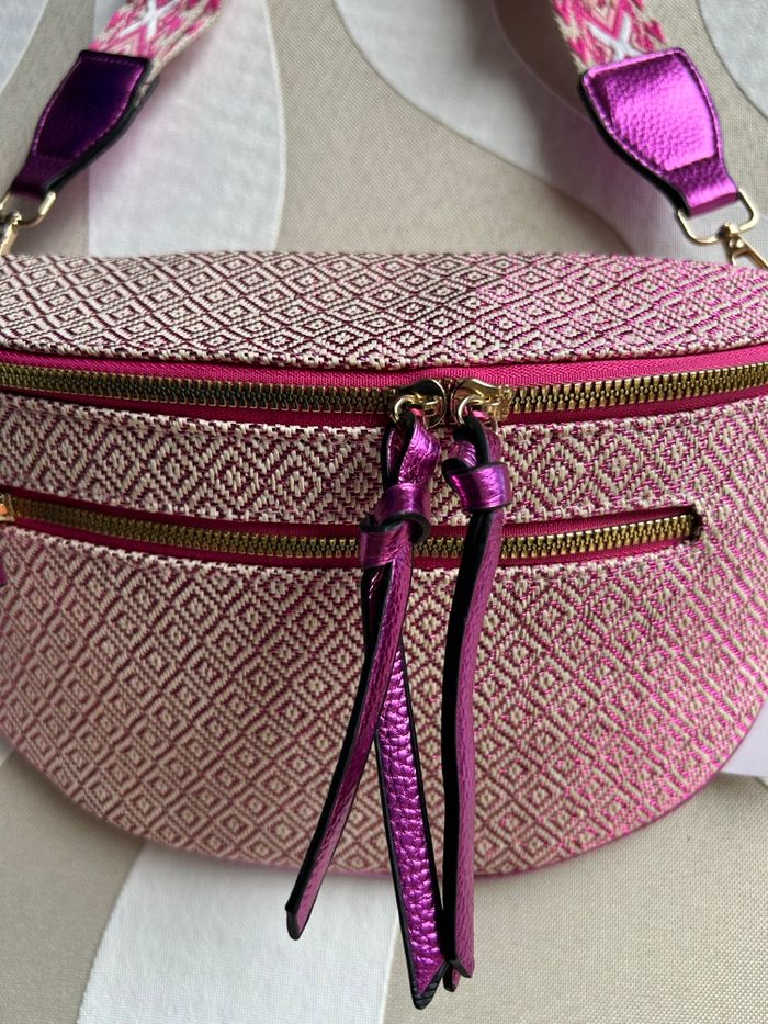 Sac banane  rose façon paille - photo numéro 2