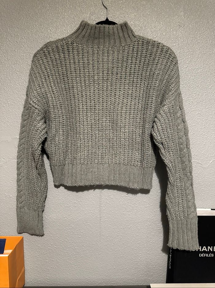 Pull gris maille torsadé - photo numéro 2