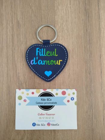 Porte-clé similicuir coeur filleul d'amour