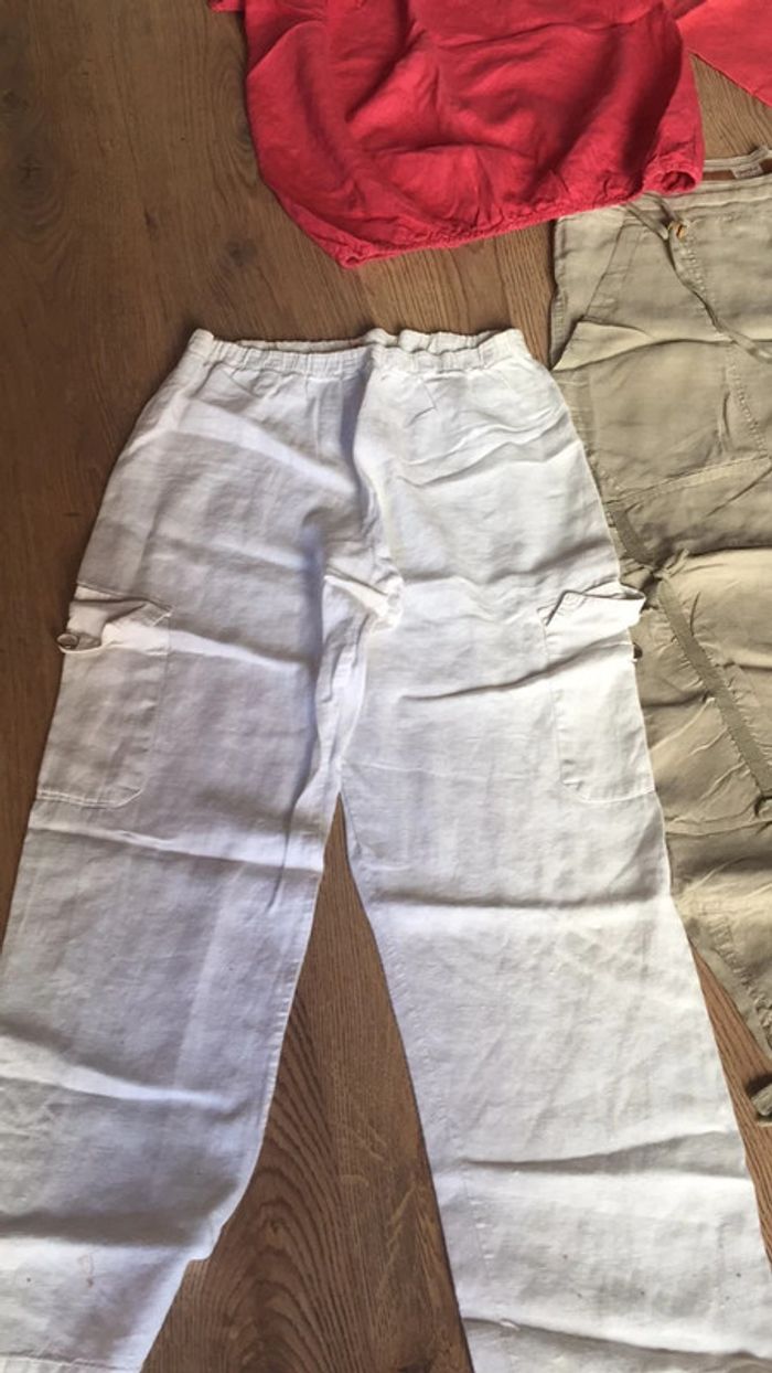 Lot pantalon et pantacourt et 2 blouses 100% lin - photo numéro 6