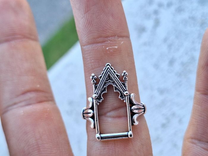 Bague Ouverte Argenté Ajustable Motif Porte Gothique - photo numéro 5